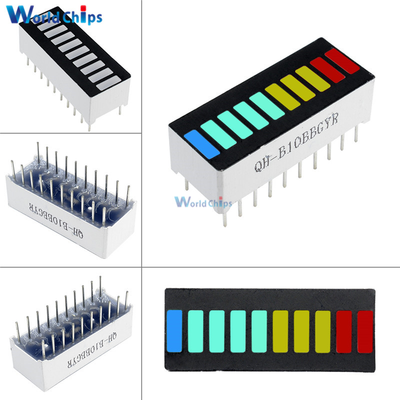 5Pcs/Lot 10 Segment Full Color LED Bargraph Light Display Module Ultra Bright Red Yellow Green Blue(RYGB) Dip DIY