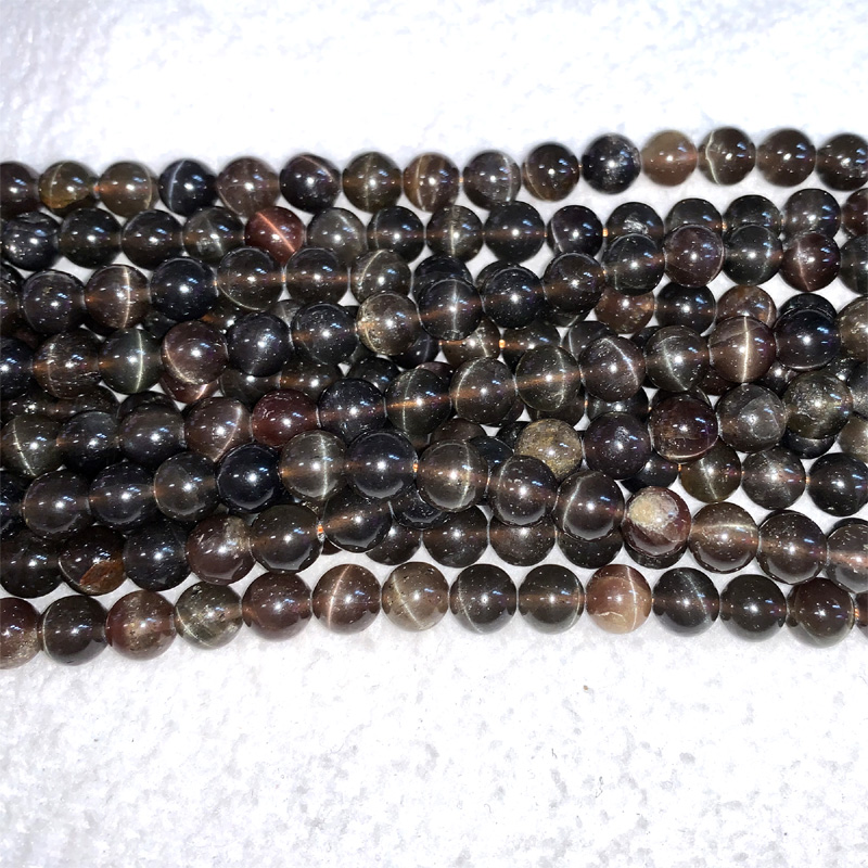 15" Natural Genuine Brown Red Chrysoberyl Andalusite Cats Eye Round Loose Gemstone Jewelry Beads 06457