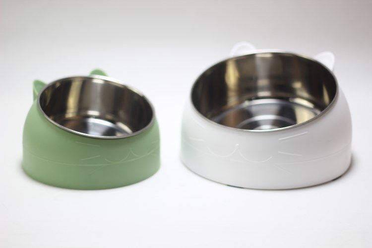 400ml Cat Bowls 15 Degrees Tilted Stainless Steel Dod Bowl Non-slip Base Puppy Pet Food Drink Feeder Neck Protection Dish Bowl