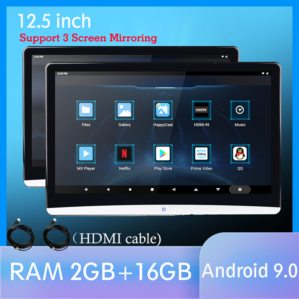 12.5 Inch Android 9.0 Car Headrest Monitor Same Screen 4K 1080P Video IPS MP5 WIFI/Bluetooth/USB/SD/HDMI/FM/Mirror Link/Miracast