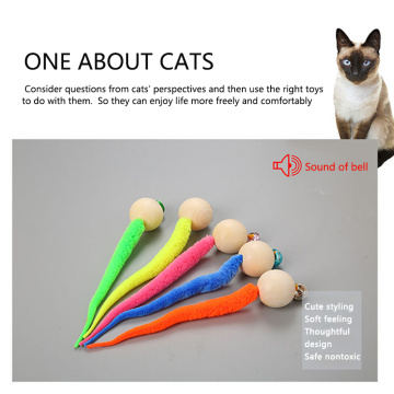 1pcs hot simulation worm toys with bells pet wooden ball head plush tail interactive tease cat toys good quality fast delivery