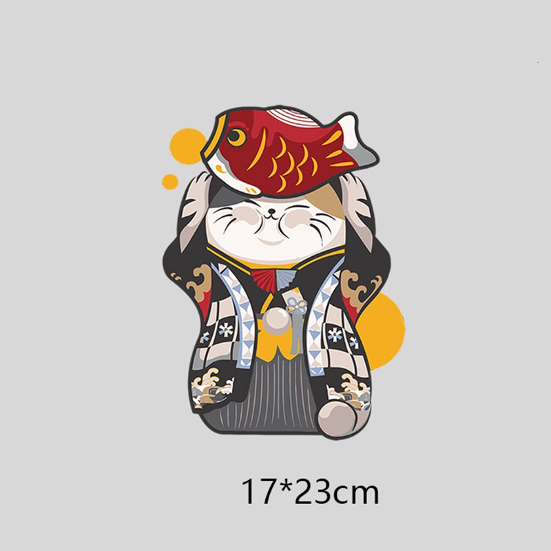 Cartoon Cat Patch deal with it Clothes Heat Transfer Printing Japanese Lucky Cat Iron on patches for clothing PVC Stickers
