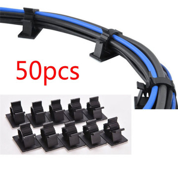 50PCS Cable Clips Self-Adhesive Cord Management Black Wire Holder Organizer Clamp 100% Brand New And High Quality