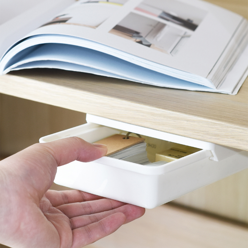 Self Stick Pencil Tray Desk Table Storage Drawer Organizer Box Under Desk Stand Self-adhesive under-drawer storage hidden box