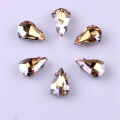 Narrow Teardrop Shape Glass Rhinestones With Claw Sew On Crystal Stone Strass Diamond Metal Base Buckle 20 pcs/pack