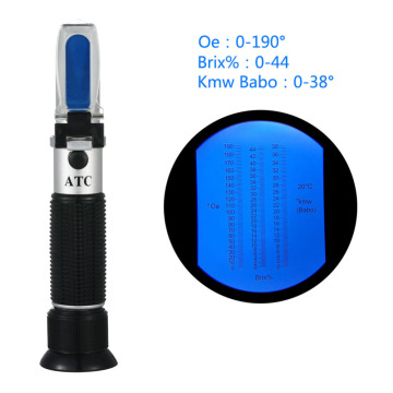 3 in 1 Brix Refractometer , 0 to 44% Brix 0 to 190 Oe Oechsle 0 to 38 KMW Refractometer Wine Beer Juice Measuring Tool