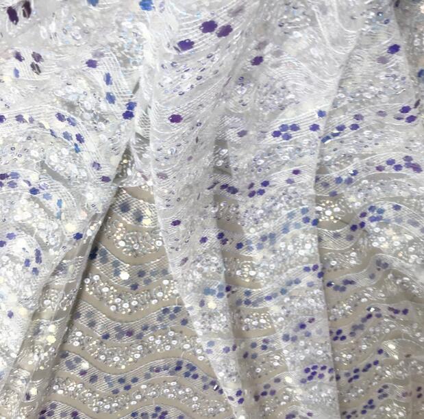 New Wave Illusion Plum-shaped Sequins Embroidered Lace Mesh Fabric Designer DIY Women Dress Telas Tissus Au Metre 90x130cm