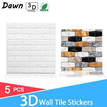 5pcs 3D Wall Paper Brick Stone Pattern Waterproof Self-adhesive Floral Prints Wall Paper for Kids Room Living Room Wall Sticker