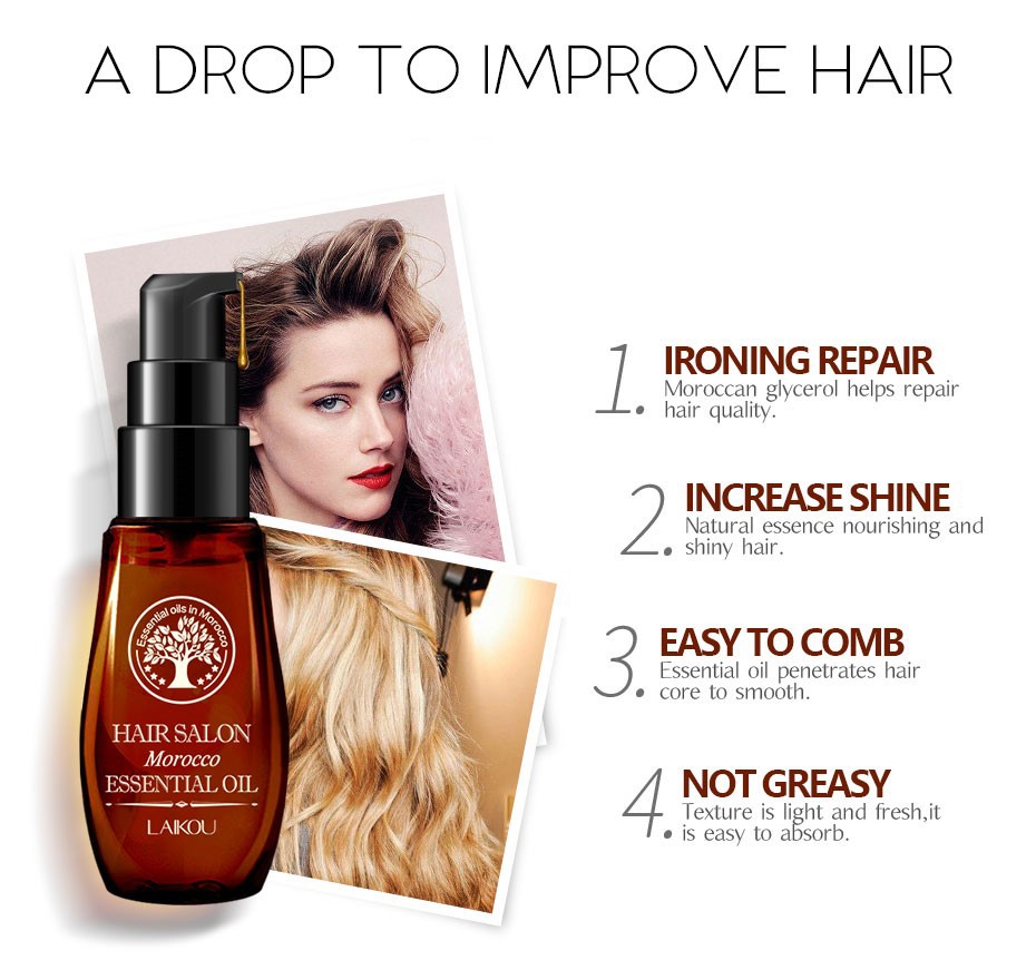 Pure Argan Oil Hair Essential Oil for Dry Hair Types Hot Multi-functional Hair & Scalp Treatments Hair Care Moroccan TSLM1