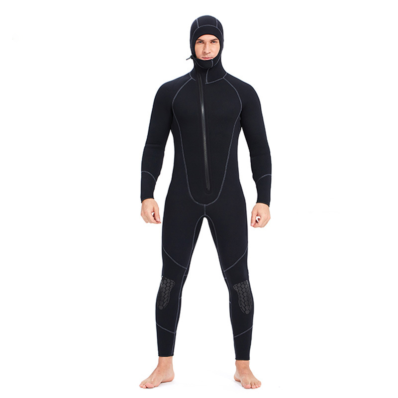 Siamese Front Zipper Hooded Cold Protection Suit Surfing Suit Warm 5mm Wetsuit for Men and Women