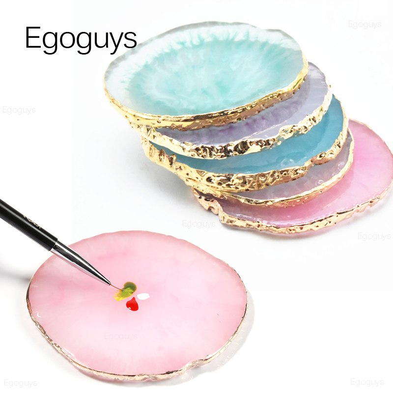 1PC Round Resin Agate Stone Nail Color Palette Gel Polish Pallet Mixing Drawing Paint Plate Pad Manicure Nail Art Display Shelf