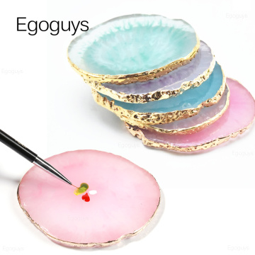 1PC Round Resin Agate Stone Nail Color Palette Gel Polish Pallet Mixing Drawing Paint Plate Pad Manicure Nail Art Display Shelf