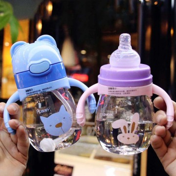 320ml Baby 2 Use Bottle Tritan Children Learn Drink Cups Bouncing Cup Handles Cartoon Baby Drinking Water Handle Baby Bottle