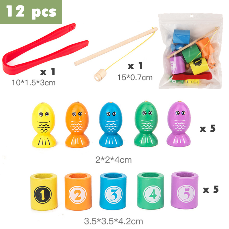 Montessori Fishing Toys Sorting Color Matching Wooden Magnetic Fishing Clip Game Baby Counting Educational Toys for Children