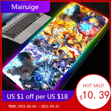 Mairuige Anime Naruto RGB Gaming Mouse Pad Gamer Computer Mousepad Backlit Mause Large Desk Keyboard LED Mice Mat