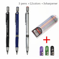 Student Office 2.0 Mechanical Pencil Triangular non-slip grip 12 color pencil lead drawing With sharpener on top