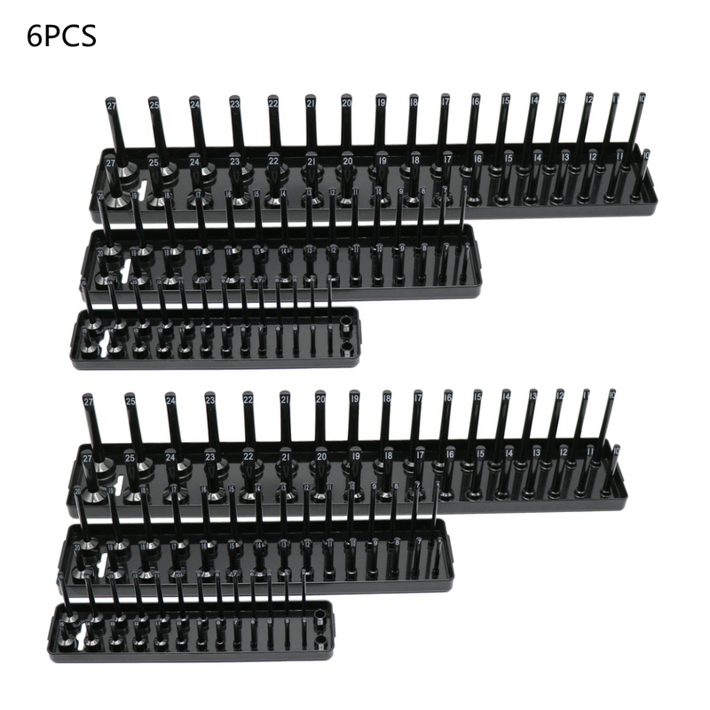 3/6PCS Set 1/4'' 3/8'' 1/2'' Socket Organizer Sleeve Holder Garage Storage Tool Metric SAE Plastic Home Tool Rack Tray Organizer