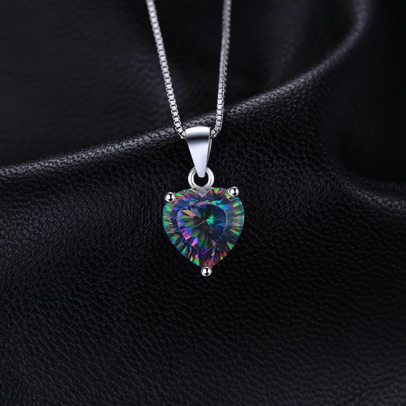 Bague Ringen silver jewelry Necklaces For Women Black colored Topaz Heart Pendant clavicle chain heart shaped coloured gemstone