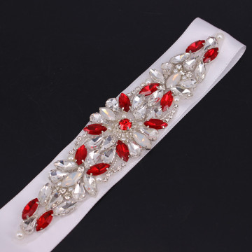 Crystal Bridal Sash Diamond Bridal Belt For Evening Dress Red Rhinestones Wedding Dress Belt With Beaded Pearl for Women