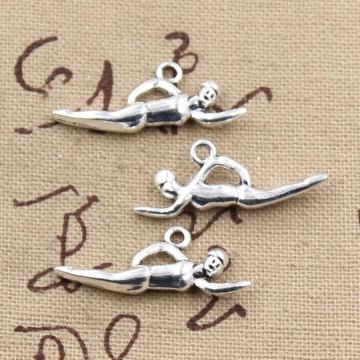 20pcs Charms Swimming Swimmer Sporter 29x11mm Antique Silver Color Pendants Making DIY Handmade Tibetan Silver Color Jewelry