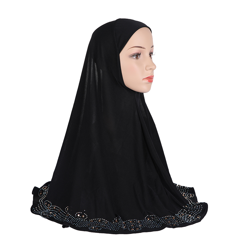 Women's one-Piece Amira Instant Hijab Cap Plain Ready to Wear With Exquisite Diamonds Muslim Head Scarf Headwear Islam Clothing