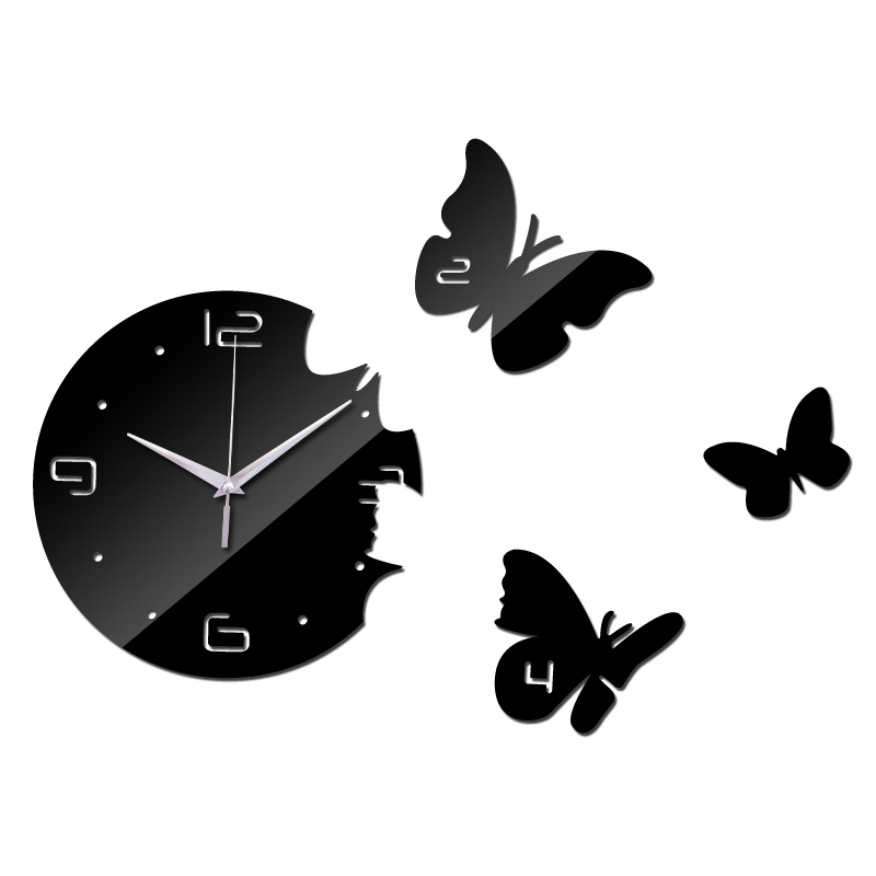 New hot diy mirror wall clock acrylic sticker modern style decor butterfly wall clocks home decoration fashion wall watches