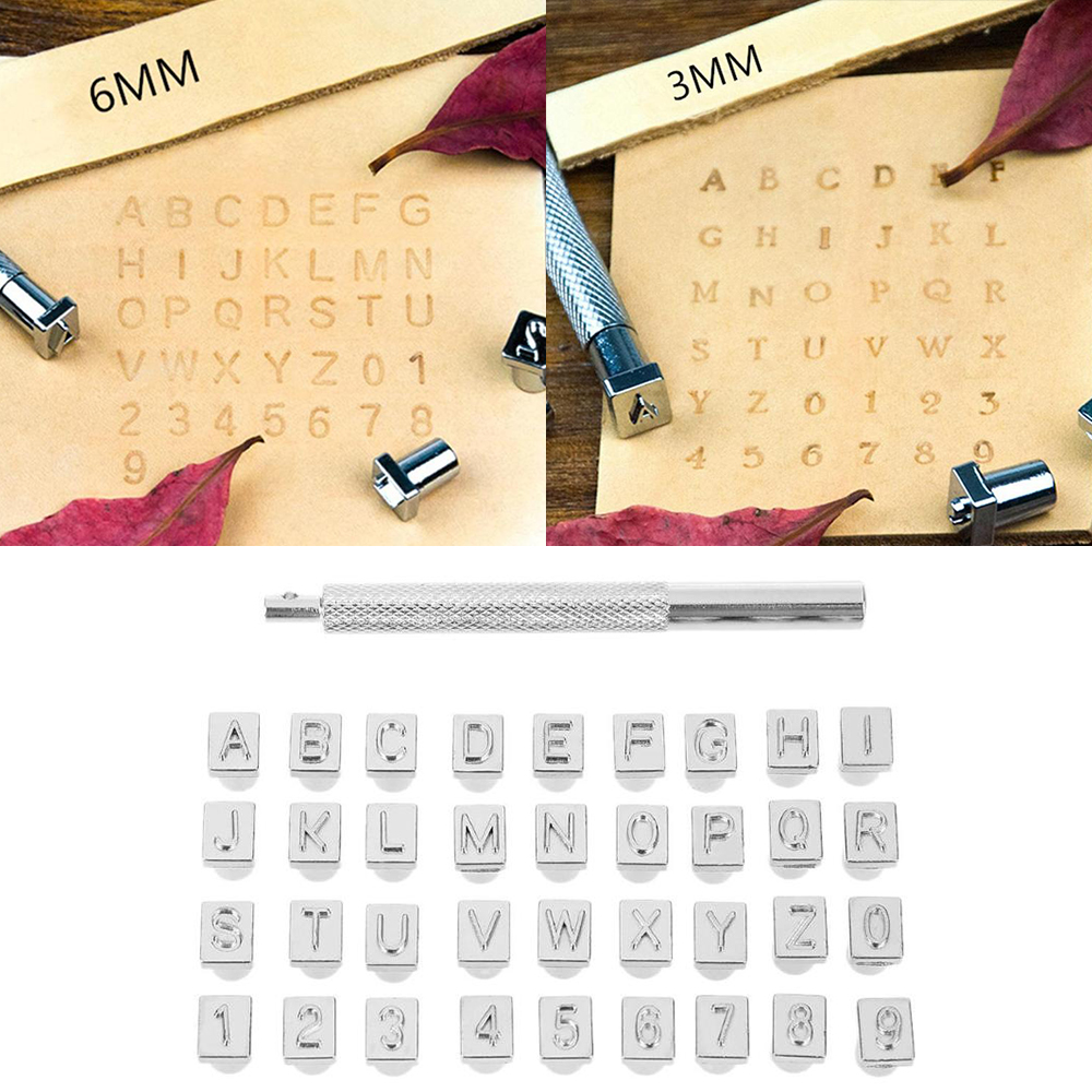 36pcs Leather Stamping Tools Carbon Steel Alphabet Letter Number Stamper Craft Metal Printing Mold Engraving Set 3mm/6mm