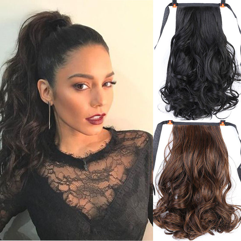 AOOSOO 12inch Long Curly Clip In Hair Tail False Hair Ponytail Hairpiece With Hairpins Synthetic Hair PonyTail Hair Extension