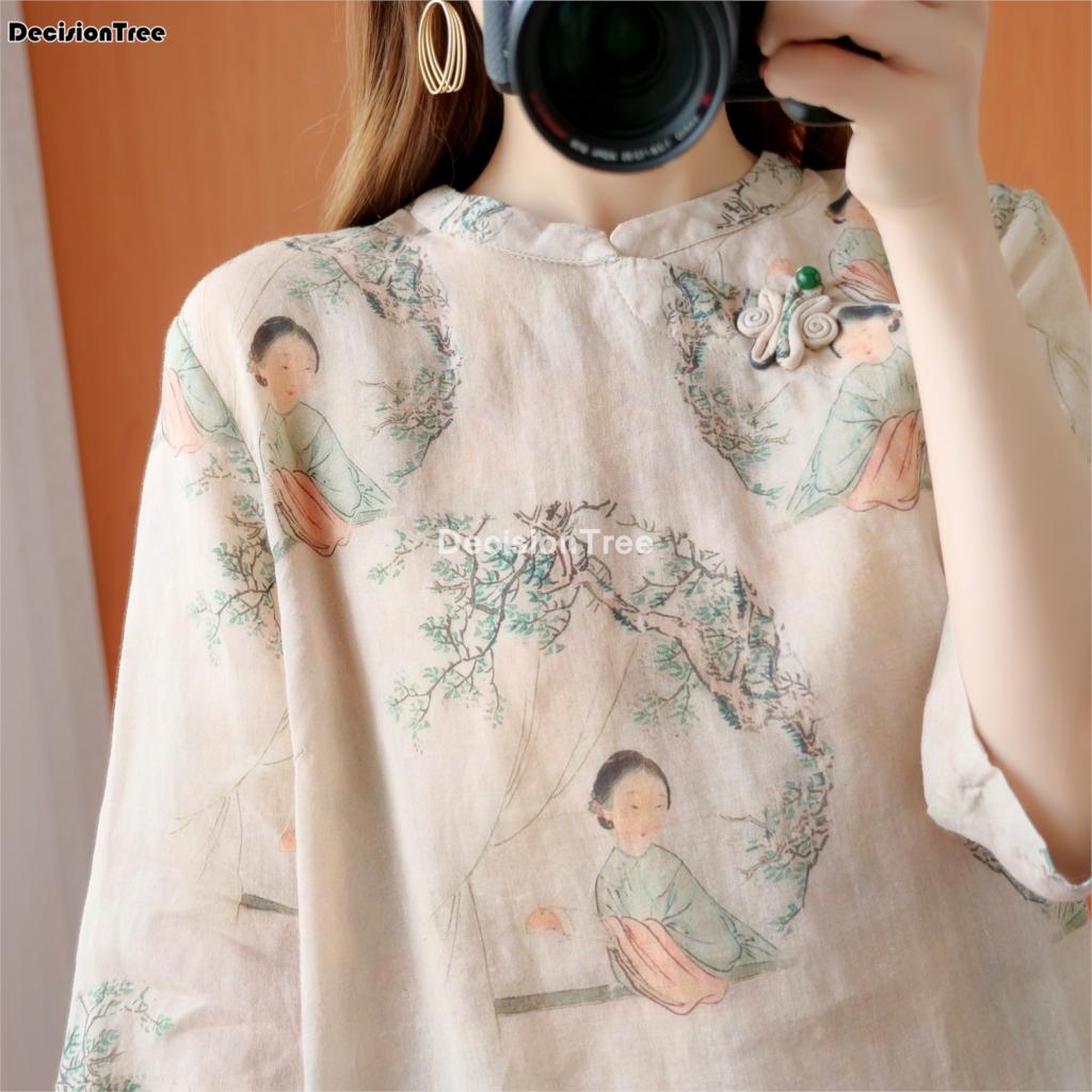 2021 traditional chinese clothing for women female chinese style tops half sleeve hanfu top loose casual blouse cheongsam tops