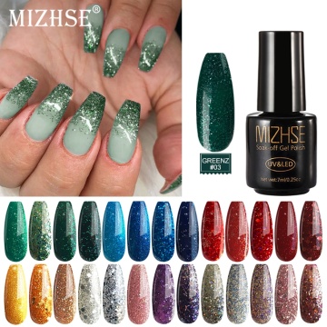 MIZHSE 7ml UV Gel Nail Polish Rose Gold Shiny Glitter Sequins Soak Off Nails Painted UV LED Gel Nail Art DIY Nail Art Lacquer