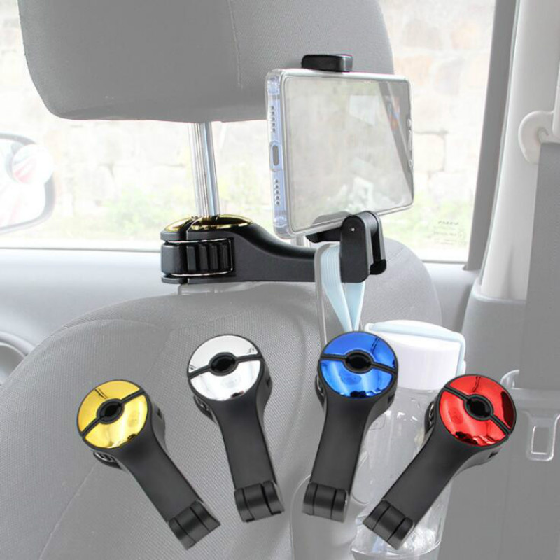 Car Headrest Hook with Phone Holder Car Seat Back Hanger for Handbag Grocery Organizer Auto Fastener Clips Interior Accessories