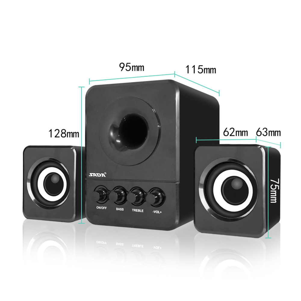 SADA D-203 USB Wired Combination Speaker Computer Speaker Bass Stereo Music Player Subwoofer Sound Box for Desktop Laptop PC