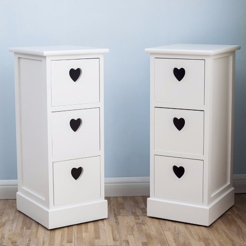 Supply 3 Drawers Heart Shape white Bedside Tables with High Quality