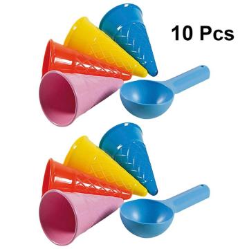 10pcs Plastic Beach Toys Seaside Sand Ice Cream Cones and Scoop Outdoor Toys for Children Kids (Random Color)