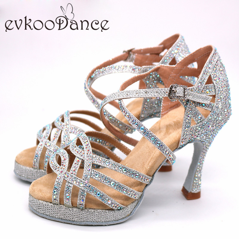 Evkoodance Size US4-12 black silver with rhinestone Zapatos De Baile Professional 10cm Platform heel dance shoes Women Evk599