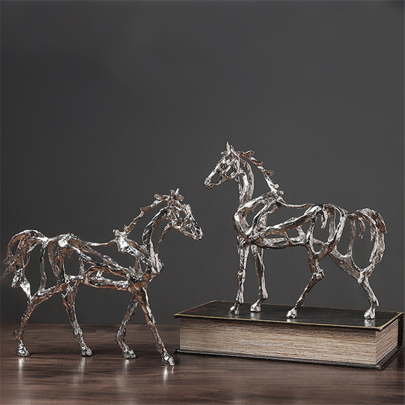 Creative Home Silver Metal Horse Decor Abstract Metal Horse Decor Figurine Decorative Metal Statue Best Xmas Gift