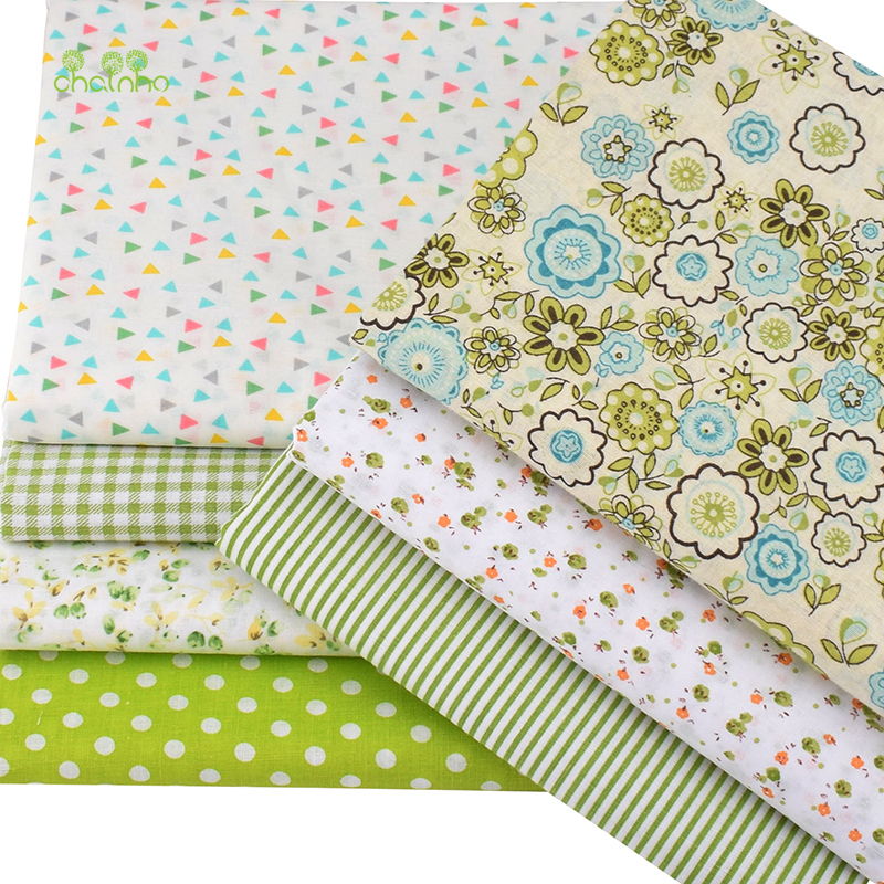 Bright Green Floral Series,Cotton Plain Thin Fabric,Patchwork Clothes For DIY Quilting & Sewing,Fat Quarters Material,50x50cm