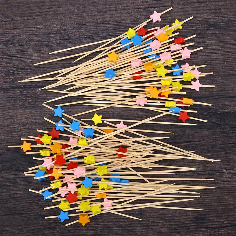 100pcs 12cm Cocktail Picks Creative Handmade Pentagram Shape Appetizer Picks Fruit Picks Party Supplies (Mixed)