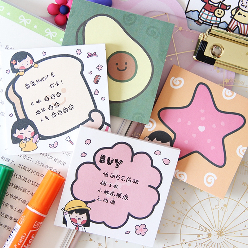 50 Sheets Kawaii Bread Girl Memo Pad Cute Stationery N Times Sticky Notes Portable Notepad School Office Supply Papeleria