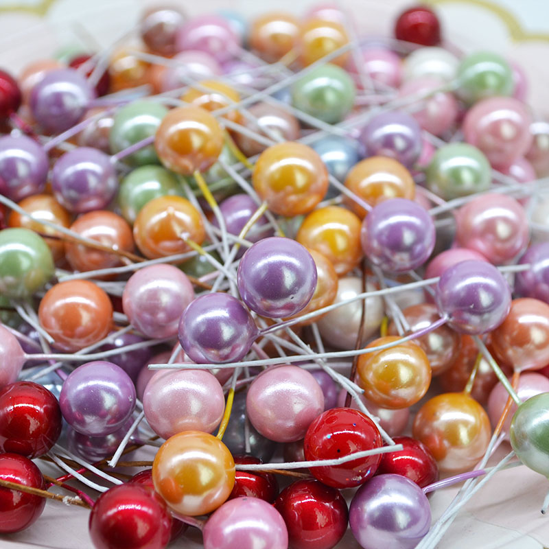 50/100pcs Mini Plastic Artificial Flower Fake Fruit Stamens Cherry Plant Pearl Berries For Wedding DIY Wreath Craft Gift Decor