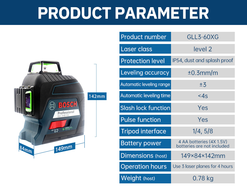 Bosch Laser Level Green 12-line GLL3-60XG Marking Instrument Cast Line Instrument Plastering Dot wall Sticking Instrument