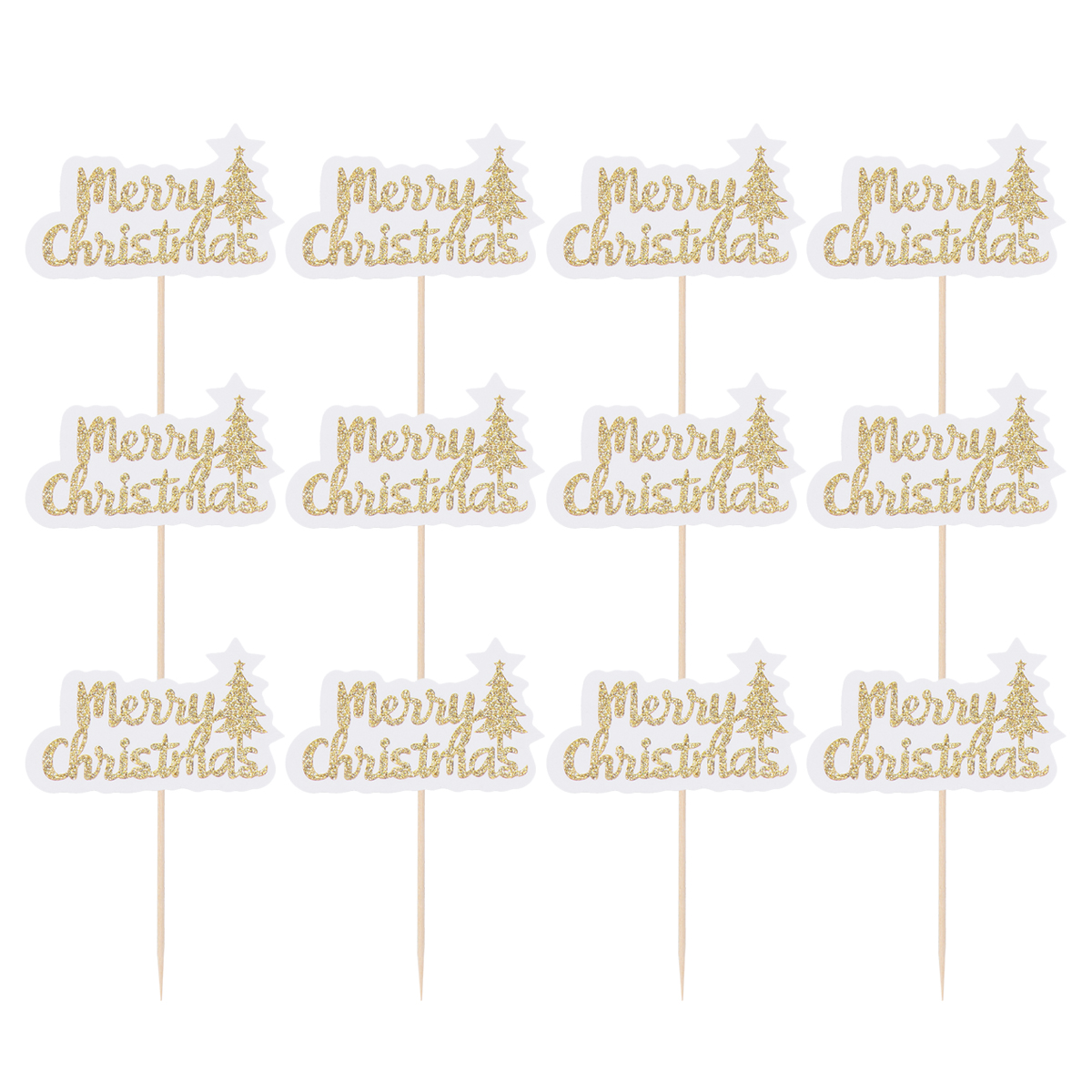 16Pcs Cake Toppers Merry Christmas Cake Picks Fruit Picks Dessert Toppers for Christmas Xmas Party Decoration A30