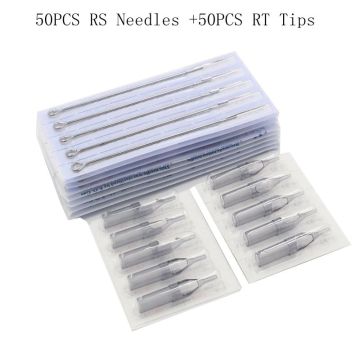 Disposable 50pcs 3RS 5RS 7RS 9RS 11RS 13RS 15RS Tattoo needles +50pcs 3rt 5rt 7rt 9rt 11rt 13rt 15rt Grey Tattoo tips kit