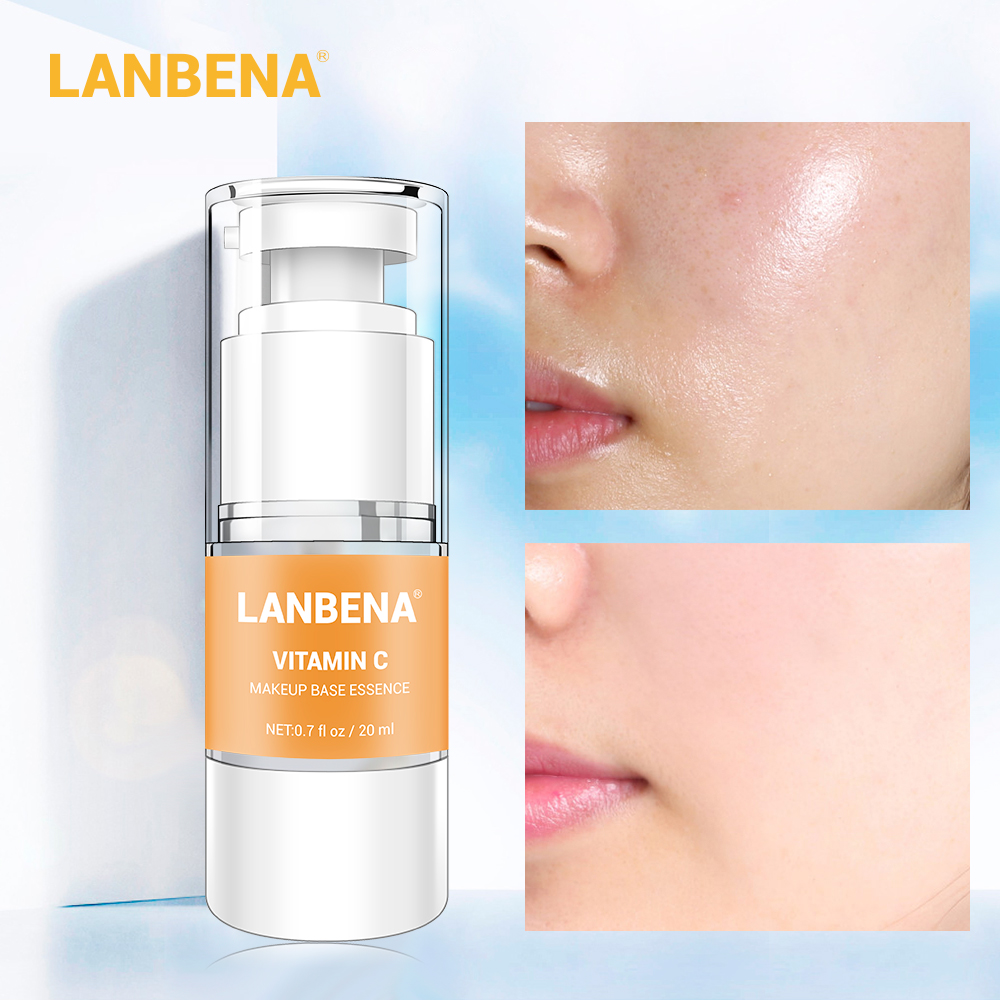 LANBENA 20ml Vitamina C Makeup Primer Whitening Face Make Up Base Essence Shrink Pores Smooth Skin Fine Lines Oil-Control Serum