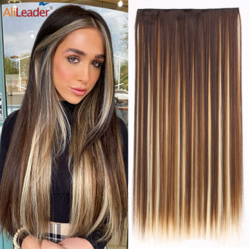 Alileader Silky Straight 24" Heat Resistant Synthetic Fiber Clip in Hairpieces 5 Clips Hair Extension Clip in Hair for Women