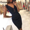 robe cocktail Navy Blue Lace Short Cocktail Dress 2020 V Neck Knee Length Hoco Dress Graduation Women Party Gown Custom