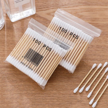 100Pcs/Bag Double Head Disposable Makeup Cotton Swab Soft Cotton Buds For Medical Wood Sticks Nose Ears Cleaning Tools Cotonete