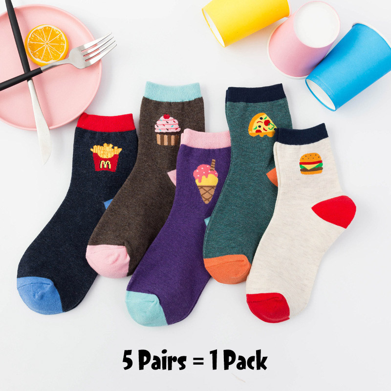 5 Pairs Women Cartoon Cotton Socks Couple Art Female Character Patterend Long Socks Cute Hipster Fashion Animal Embroidery Socks