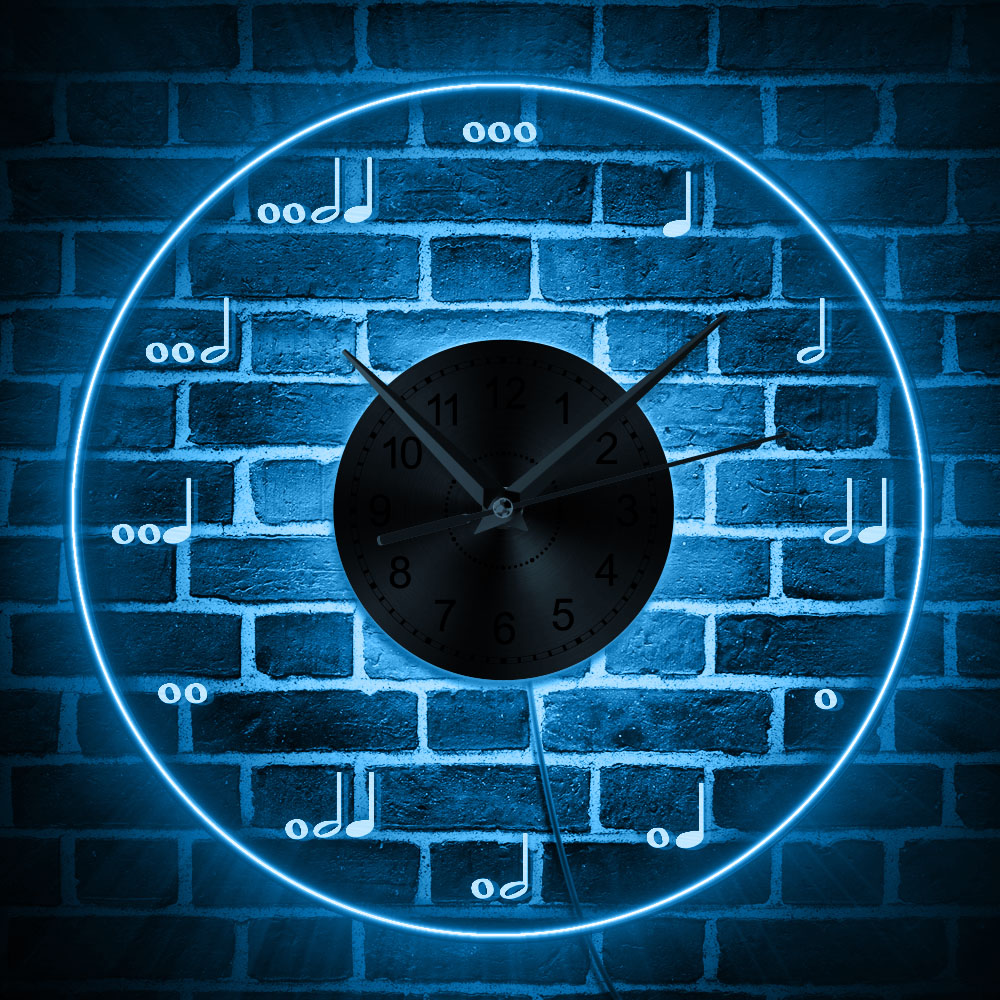 Music Notes LED Lighted Wall Clock Modern Musical Theme Wall Art Decor Clock Watch Multi-color Wall Light Gift For Musician