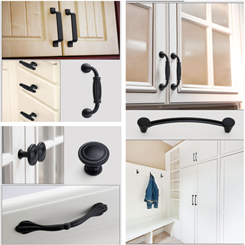 Black Handles for Furniture Cabinet Knobs and Kitchen Handles Drawer Knobs Cabinet Pulls Cupboard Handles Knobs aluminium alloy